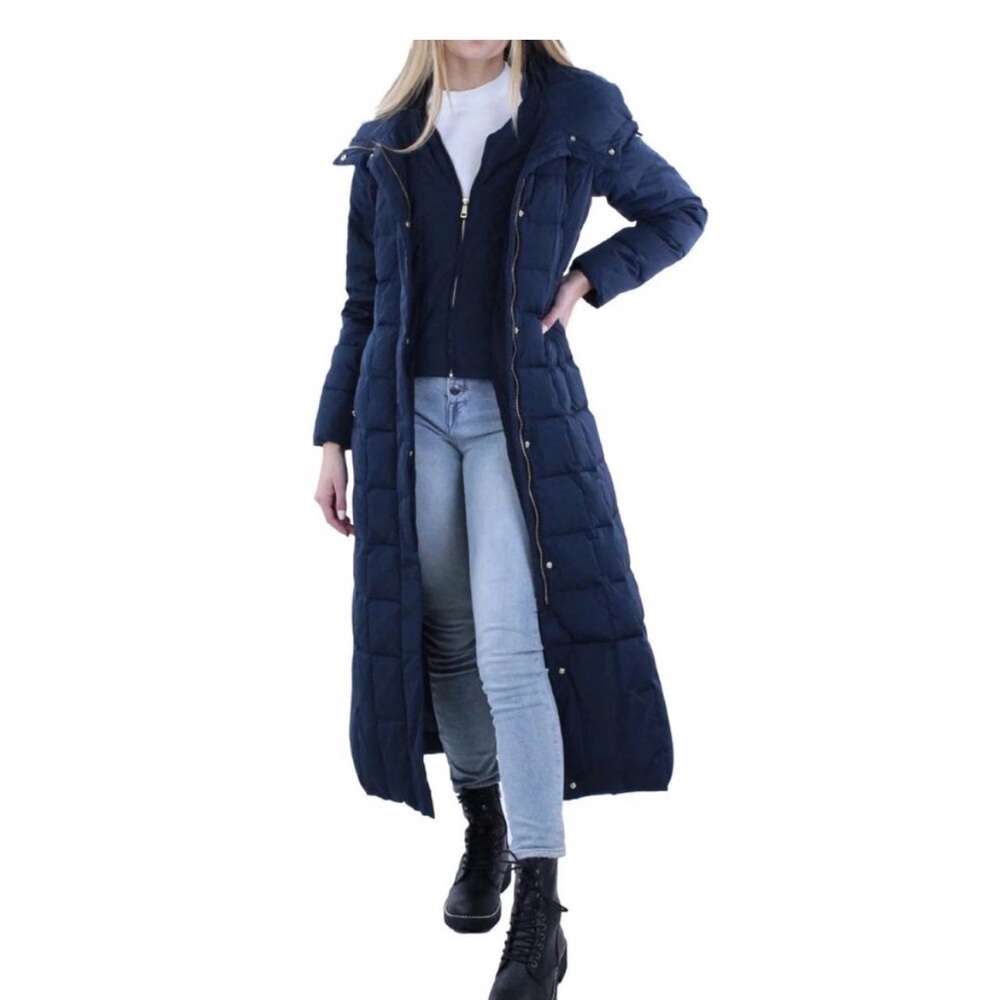 Cole Haan Petite Layered Maxi Long Puffer Coat Navy Women’s PXS